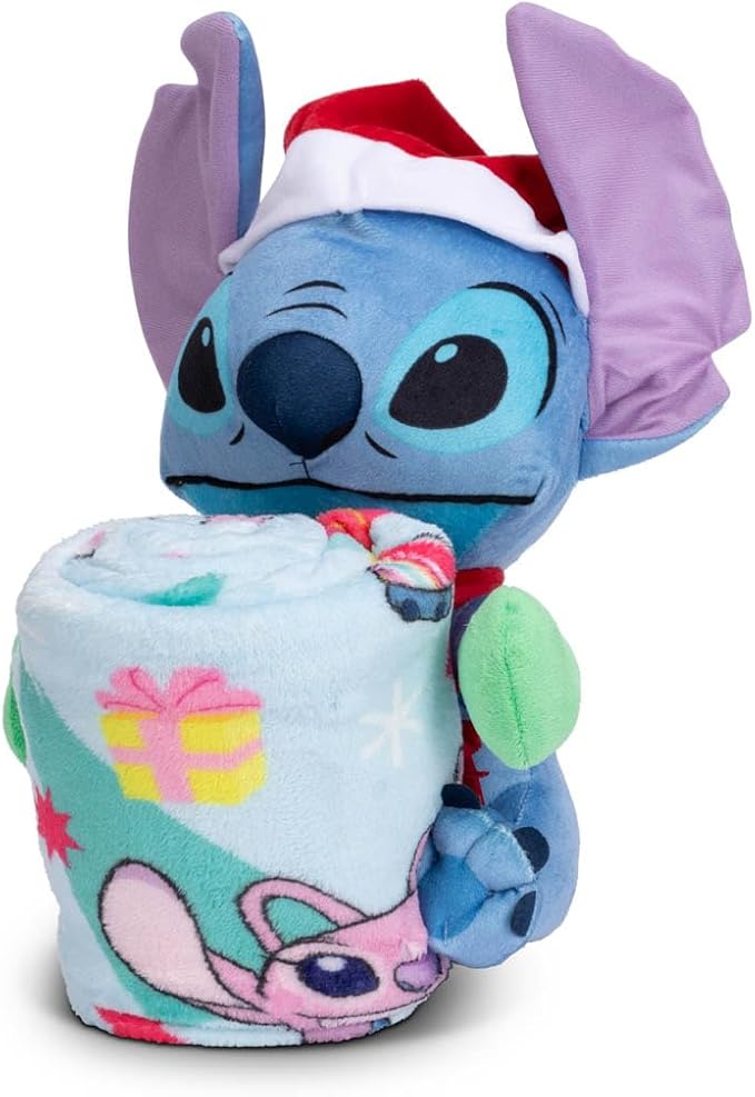 Northwest Character Hugger Pillow & Silk Touch Throw Blanket Set, 40" x 50", Lilo & Stitch Holiday Jammies