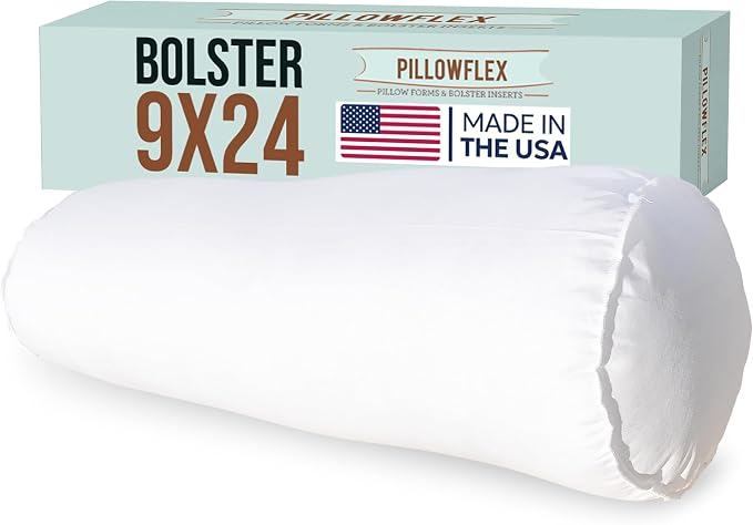 Pillowflex Bolster Pillow (9x24) - Round Roll Pillow Bolster Insert, Plush Polyester-Filled Insert for Decorative Shams, Odorless, Lint and Dust-Free Polyester Filling, No Lumps - (White)