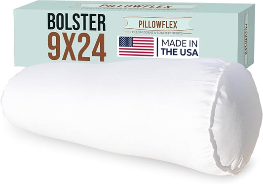 Pillowflex Bolster Pillow (9x24) - Round Roll Pillow Bolster Insert, Plush Polyester-Filled Insert for Decorative Shams, Odorless, Lint and Dust-Free Polyester Filling, No Lumps - (White)