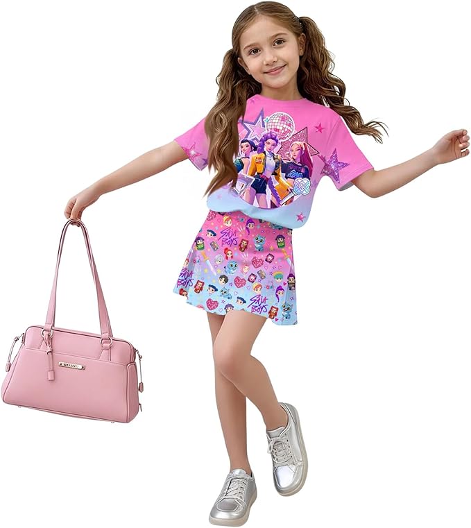 HTHLVMD K Pop Short Sleeve T-Shirt and Skirts Outfits Set for Girls Hunters Rumi Mira Zoey Graphic Tees De-Mon Costume