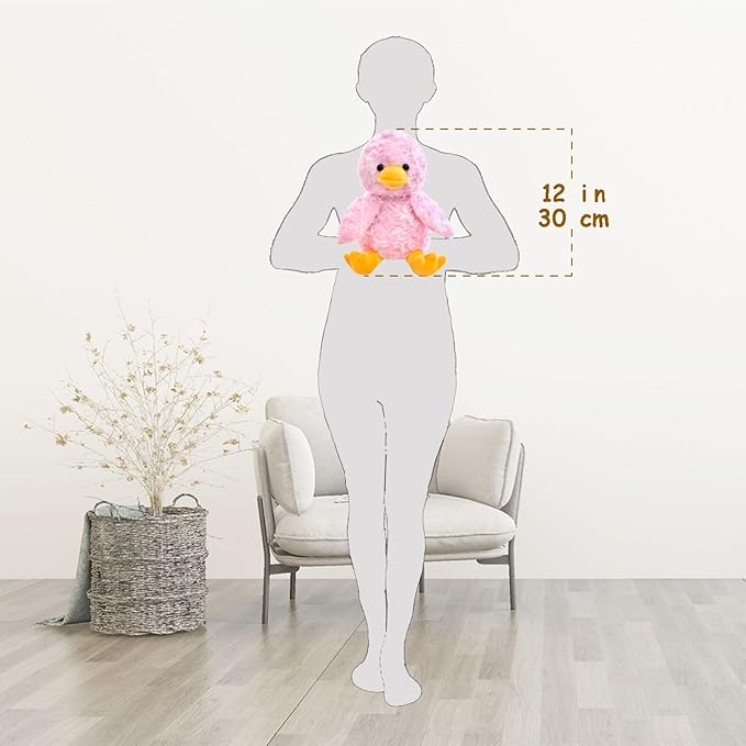 Rose Duck Plush Stuffed Animal, Cute Furry Pink Duck Toy, Soft Cuddly Plushie Hugger Toy for Boys Girls, Gifts for Kids or Girlfriend, 12 Inches