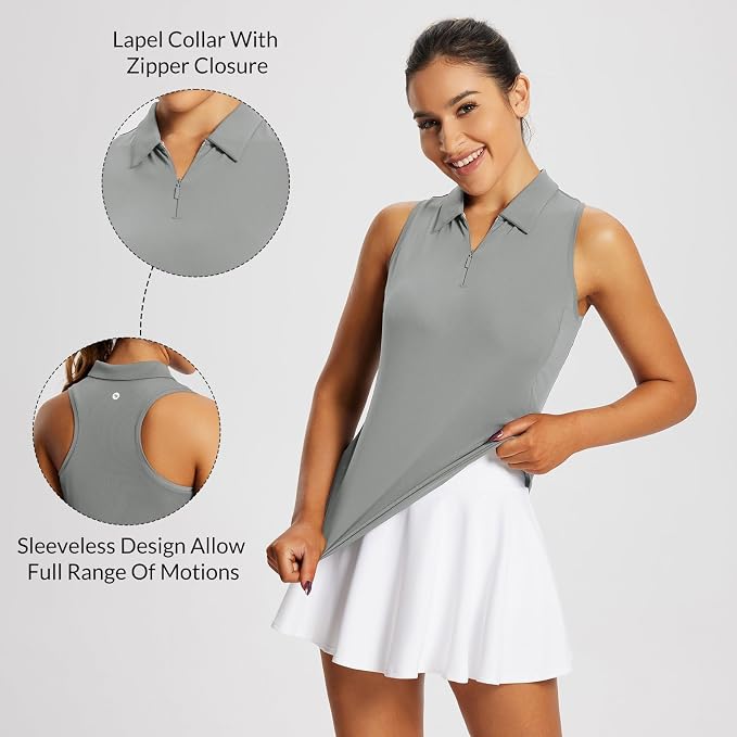 baleaf Women's Golf Shirts Sleeveless Polo Racerback with Zipper Collar | Upf 50+ Sun Protection; Racerback for Free Movement; Quick-Dry and 1/4 Zipper Collar.Perfect for Golf, Tennis and Pickleball