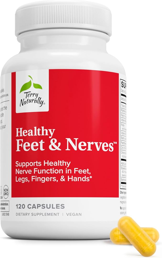 Terry Naturally Healthy Feet & Nerves - Herbal Supplement with Bioactive Vitamin B12 - Circulation & Nerve Health Support Supplement - Vegan Capsules with Boswellia Serrata - 120 Capsules