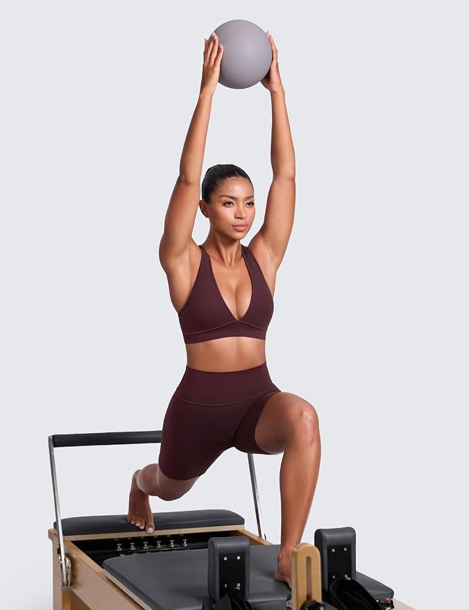 CRZ YOGA Butterlift Deep V Neck Sports Bras for Women - Padded Gym Wide Straps Cut-Out Cross Back Crop Pilates Workout Top