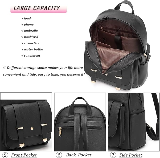 MACCINELO Cute Leather Mini Backpack Purse for Women Bowknot Small Backpack for Girls gift Rucksack Ladies Shoulder Bag 3pcs