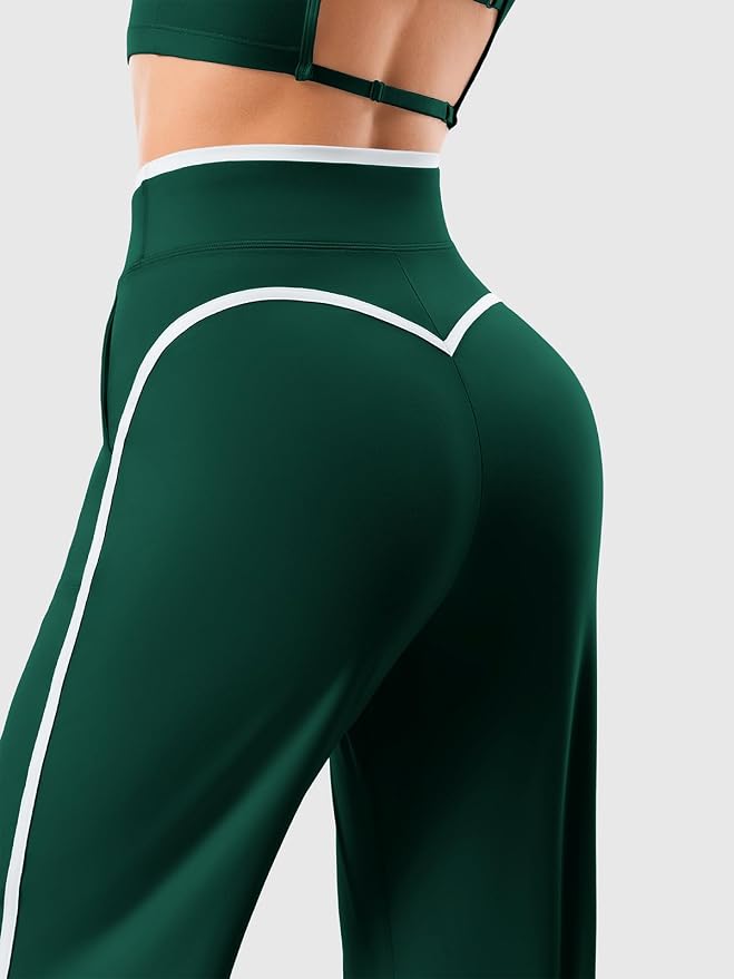 Women's Wide Leg Yoga Pants with Side Stripe, High Waisted Color Block String Lounge Pants, Workout Flowy Track Pants with Pockets
