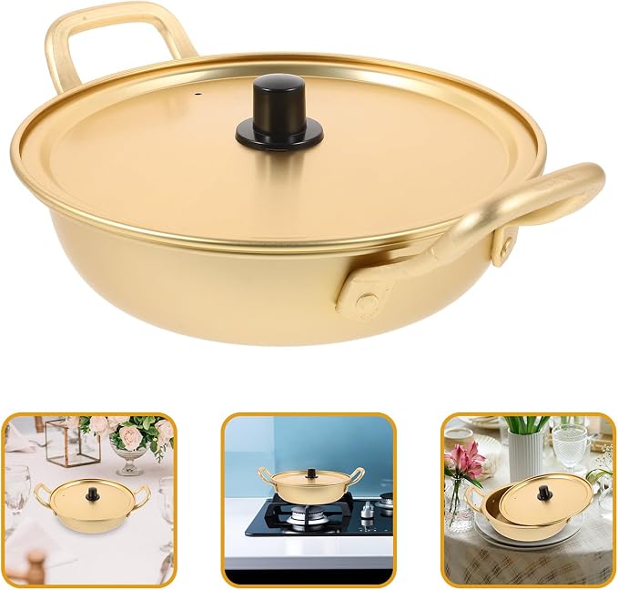 Artibetter Korean Ramen Pot 18cm Shallow Aluminum Instant Noodle Pot Double Ear Cookware for Home and Portable Kitchen Use