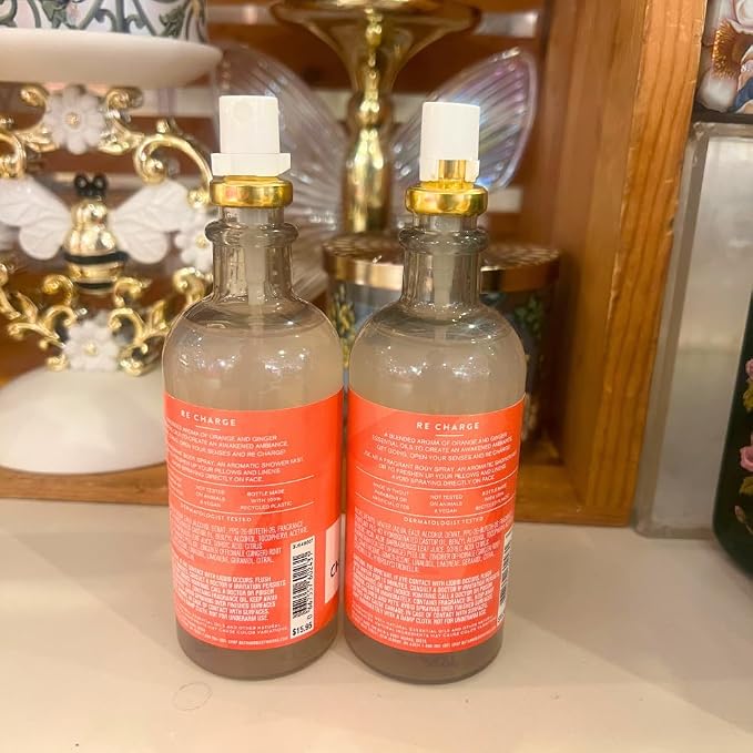 Bath & Body Works Aroma Recharge Orange & Ginger Essential Oil Mist 2-piece Gift Set with a Red Bow for Holiday - 5.3 fl oz Each