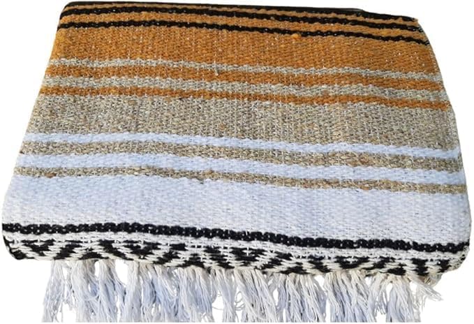 Open Road Goods Bulk Falsa Blankets - Handwoven Authentic Mexican Falsa - Great for Weddings, Yoga, Beach, Picnics, or Mexican Throw! (Tan/Yellow, 7 Pack)