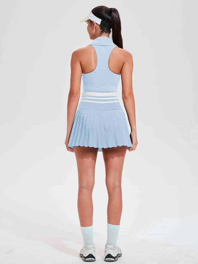 Women 2 Piece Tennis Skirt Set Polo Golf Outfits Racerback Tank Top Pleated Skort with Pockets Summer Workout Athletic Dress