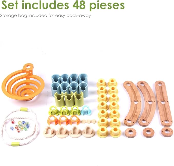 Marble Runs Building Toy, Bamboo Construction Toy Set with Ball, Simple Maze Toy Suitable for Age 4+ Children