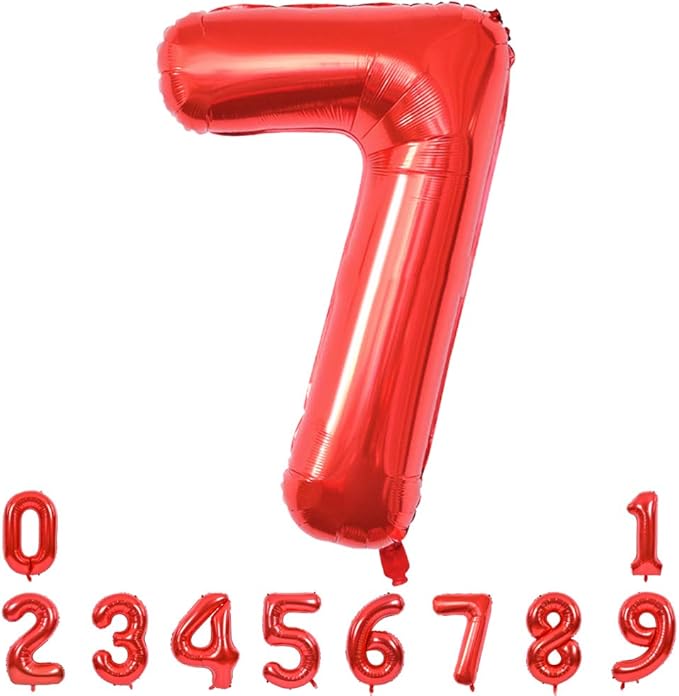 TONIFUL 40 Inch Red Large Numbers Balloons 0-9, Number 7 Digital 7 Helium Balloons, Foil Mylar Big Number Balloons for Birthday Party Anniversary Supplies Decorations