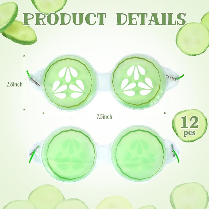 Skicuff 12 Pcs Cucumber Eye Pads Gel Eye Masks Cooling Heating Eye Pads Spa Party Favors Sleepover Slumber Party Supplies