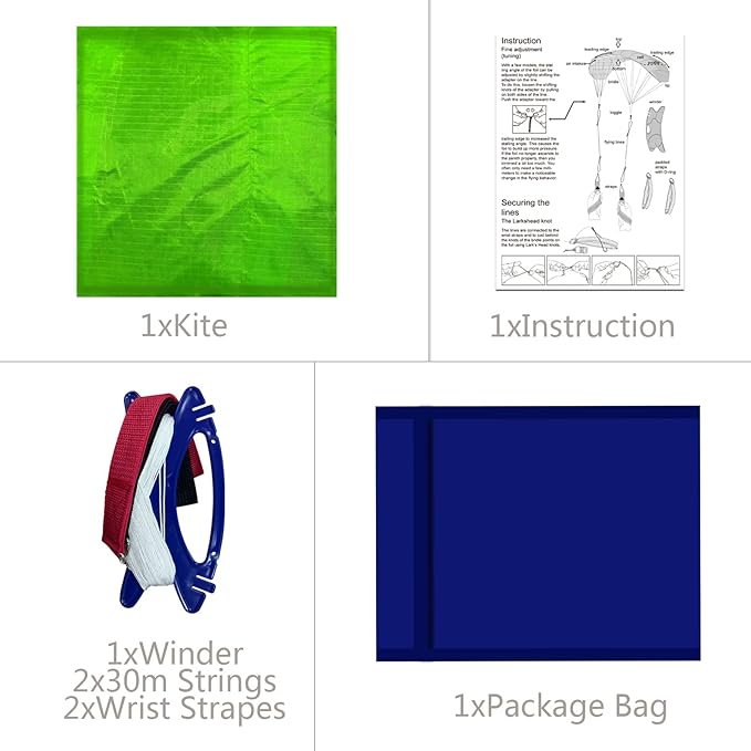 HENGDA KITE 2.5m Dual Line Stunt Parafoil Kites Soft Stunt Kite for Beach Blue with Flying Tool