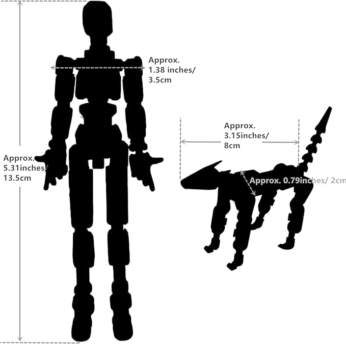 T13 Action Figures (Grow in The Dark Blue) Titan 13 Action Figures T13 3D Action Figure Set Already Assembled Dummy 13 Nova T-13 Robot 3D Printed Multi-Jointed Movable Toy (Blue Black + Dog)