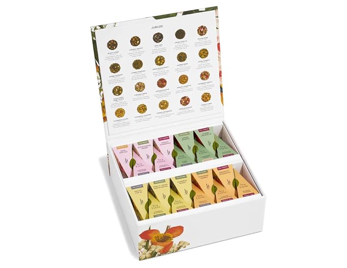 Tea Forte Premium Tea Chest Presentation Box Gift Set Sampler, 40 Count Individually Wrapped Handcrafted Pyramid Tea Infuser Bags, Jubilee