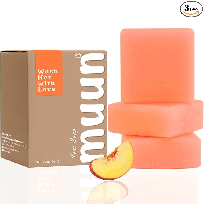 Muun Yoni Soap Bar - Pack 3 Peach pH Balance Natural Ingredients - Gentle Cleansing Formula Eliminates Odor Vaginal Health - Feminine Wash