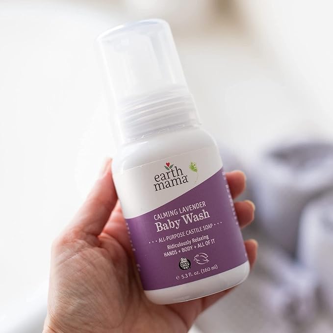 Earth Mama Calming Lavender Baby Wash Liquid Foaming Hand Soap, Organic All-Purpose Lavender Body Wash for Sensitive Skin, Castile Soap with Coconut Oil, Shea Butter, Calendula, & Aloe, 5.3Fl Oz (2PK)