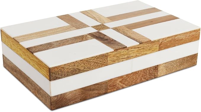 Handicrafts Home White Decorative Storage Box with Lid Wood Remote Control Box Coffee Table Storage Box Remote Holder for Living Room Decor – Resin Inlay Patisserie Delight Collection- 8x5x2