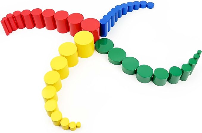 Hidoggy Montessori Knobless Cylinders(Set of 4), Early Educational Material Sensorial Toy for Toddler 3+, Preschool Learning for Kids Boy Girl Gift
