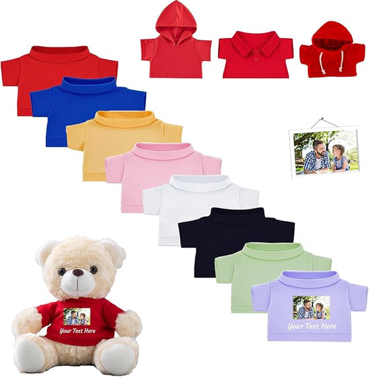 Personalized Teddy Bear Clothes with Name Photo, Custom Stuffed Animal Clothing Fit 8-16inch Stuffed Bear Clothes, Personalized Doll Clothing Make Your Own Plush Doll Shirt