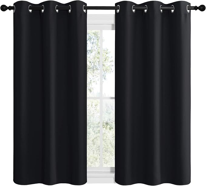 NICETOWN Blackout Draperies Window Curtain Panels, Autumn/Winter Thermal Insulated Solid Grommet Blackout Curtains/Drapes for Cafe (Set of 2, 42 inches by 50 inches, Black)