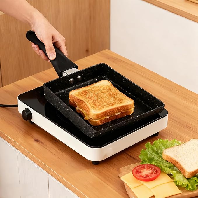 Joyzan Square Japanese Omelette Pan, Tamagoyaki Egg Skillet Maker Nonstick | Roll Rectangle Tamago Frying Rectangular Kitchen Cooking Griddle Tools Plastic Handle Baking Pancake Induction Cooktop Black