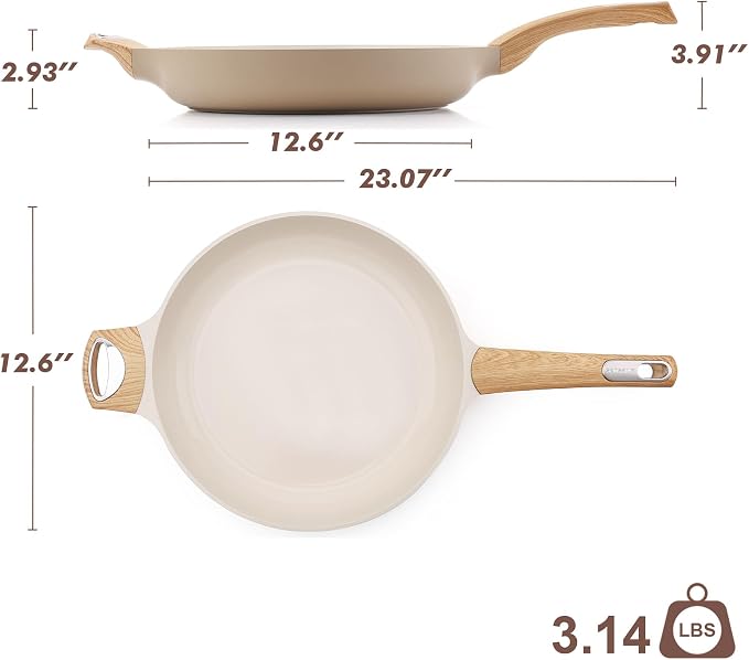 SENSARTE 12.5inch Ceramic Nonstick Frying Pan Skillet, Taupe | Healthy Ceramic Coating Omelette Pan, Non-toxic Kitchen Cooking Chef's Pan, PFOA/PFAS/PTFE Free, Induction Compatible