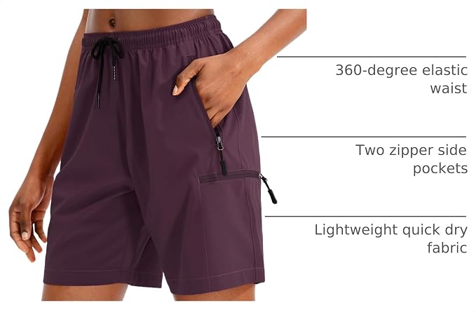 SANTINY Women's 5''/ 7''/9'' Hiking Cargo Shorts Quick Dry Lightweight Summer Shorts for Women Athletic Golf Zipper Pockets