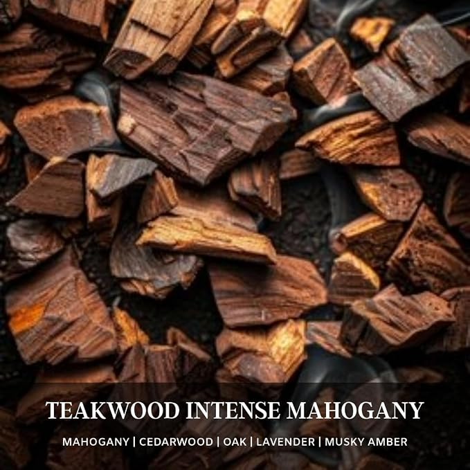 Teakwood Noir Crackling Wood Wick Candle, Mahogany Intense Masculine Scent, Luxury Black Jar Soy Candle with Crackle Wooden Wick