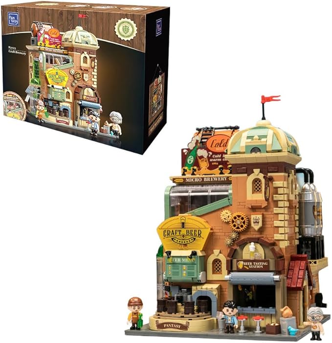 Craft Beer Brewery Building Set for Adults – Vintage Microbrewery Factory Model with Modular Architecture, Dynamic Mechanisms, Self-Developed Minifigures & Display-Ready Design