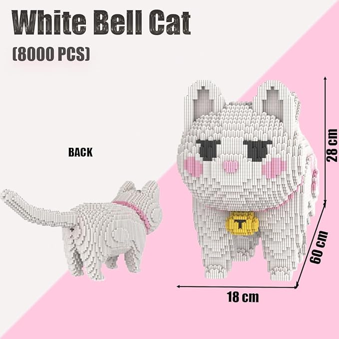 Animal White Bell Cat Micro Building Blocks Set（8000PCS） Gift for Adults and Kids
