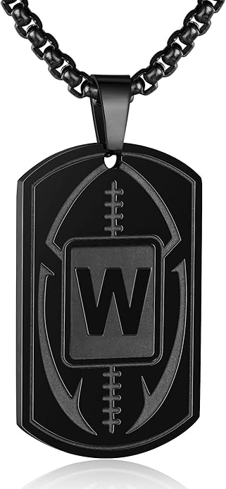 Initial A-Z Dog Tag Necklace for Men - Football Charm Pendant, Stainless Steel Chain 22+2 Inches, Personalized Sports Athletes Jewelry Gift