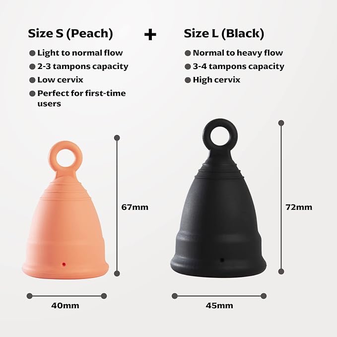 Reusable Menstrual Cup 2 Pack - Small & Large Soft Medical-Grade Silicone Period Cups with Pull-Tab for Easy Removal, Leak-Proof Hygiene - Tampon, Disc & Pad Alternative