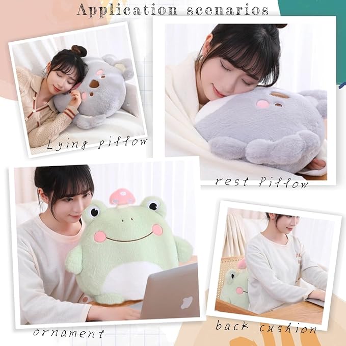 Frog Plush Pillow, Cute Frog Stuffed Animal Plush Toy Throw Pillow Kawaii Plushies Gift for Kids Girls Adults Valentines Birthdays