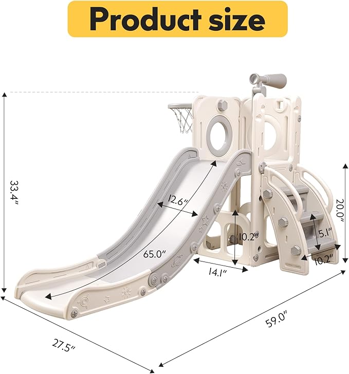 6 in 1 Toddler Playset with Slide,Toddler Slide,Slide for Kids with Basketball Hoop,Ball,Ring Toss,Kids Slide Toddler Playground Toddler Slide Indoor Outdoor Toys
