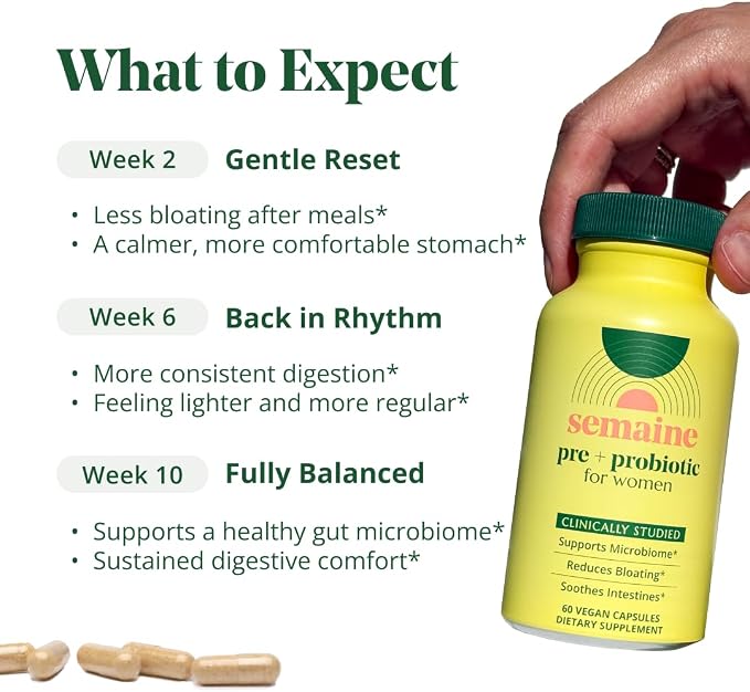 Semaine Peri/Menopause & Gut Health Bundle - Ease Bloating, Indigestion, Hot Flashes & Thinning Hair. Support Mood, Sleep, Hormones & Immunity | 1 Month Supply