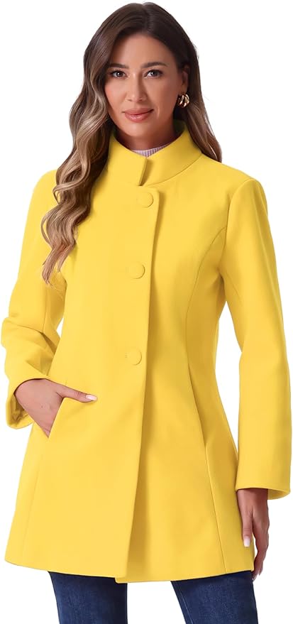 Allegra K Women's Winter Overcoat Mid-Long Stand Collar Single Breasted Coat Outerwear