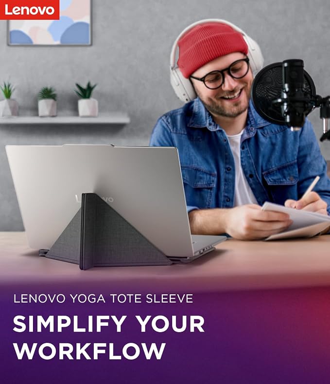 Lenovo Yoga Tote Sleeve Case for Laptops with 16-inch Display, Multi-Compartment Organizer with Convertible Stand, Lightweight Protective Polyester & Microfiber Sleeve, Luna Grey