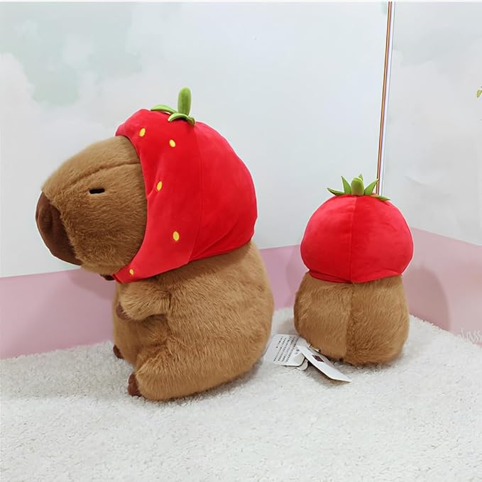 JPORSHU Capybara Plush Toy， 14inch Capybara Plush with Strawberry Hat， Kawaii Capybara Stuffed Animal and Home Decor Gifts