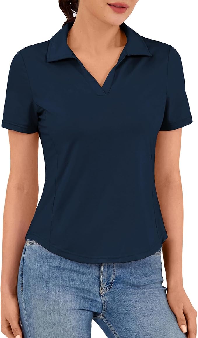 JACK SMITH Women's Golf Polo Shirt V Neck Short Sleeve Tennis Shirt Sun Protection Moisture Wicking Athletic Tops