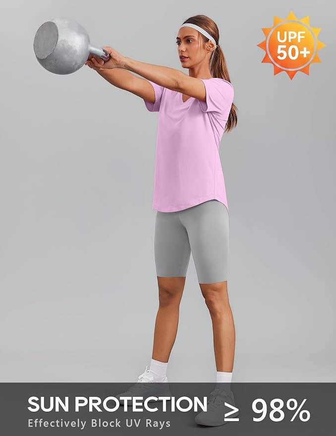 PINSPARK Soft Workout Tops for Women Short Sleeve V Neck Moisture Wicking UPF 50+ Sun Protection Quick Dry Gym Shirts