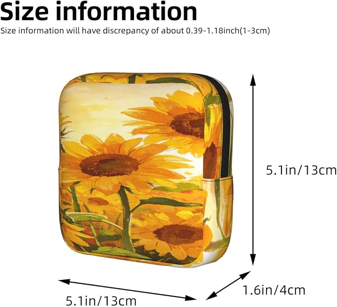 Cute Ladies Period Pouch Sunflower Field Vibrant Mexican Print, Multifunctional Polyester Storage Bag, Stores Tampons Menstrual Cup Small Jewelry Keys