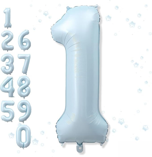 Big Number 1 Balloons, Light Matte Sky Blue Foil 1 Balloon Numbers 40 Inch, Giant 1st Birthday Party Decor, Baby Powder Blue Mylar Helium One Balloon for Boys Girls Baby Shower Anniversary Decorations