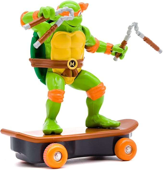 Teenage Mutant Ninja Turtles Sewer Shredders Classic Michelangelo – 5” Pull-Back Skate Toy on Wheels with Battle Action – Easter Birthday Gift for Boys Ages 3-8 – Collect All 4