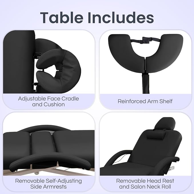 Electric Massage, Spa, and Treatment Table with Salon Top - Adjustable Height, Backrest, and Knee Section, Foot Control, ADA Compliant Treatment Table for Professionals