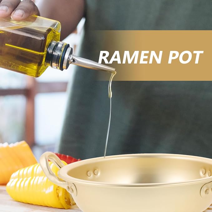 Luxshiny Korea Ramen Pot, Korean Ramen Cooking Pot with Lid Korean Noodle Pot Aluminum Noodle Hot Pot Shin Ramyun Pot for Kitchen Cookware (double Handle) (8.6in), 22X5CM, Golden, 809UF133R15Q