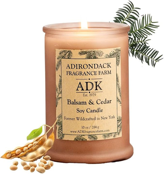 Adirondack Fragrance & Flavor Farm Balsam & Cedar Scented Candle 10 Oz | Proudly Poured in The USA, Natural Aromatherapy Wax for Relaxation, Home Décor, Kitchen, Gift and Living Spaces