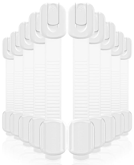 10 Pack Cabinet Locks Baby Proofing, Child Proof Cabinet Locks with 3M Adhesive - Easy Installation with Adjustable Straps, Multi-Purpose Child Safety Latches for Drawers Fridge Trash Cans Toilets