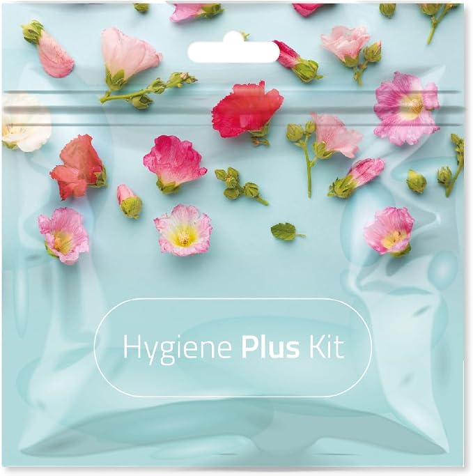 Hygiene Plus Period Kit with Disposable Underwear (Medium) – Menstrual Kit with Tampon, Pad & Pantyliner – Feminine Hygiene Kit for Girls, Teens & Women (Red Flowers)